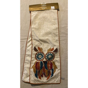 NWT Luxe Habitat Table Runner Boho Beaded Embroidered Owl Thanksgiving Fall